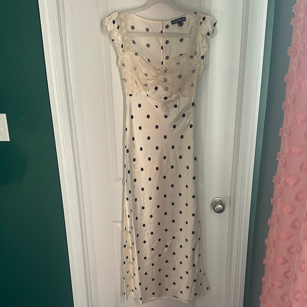 Lace Satin Polka Dot Maxi Dress